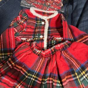 Red Plaid Baby Dress with White Trim And Shoes